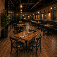 Ensemble de mobilier de restaurant Ron Group, direct usine : Table carrée en bois durable, chaise à dossier croisé, banquette en cuir capitonnée