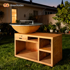 Modern Outdoor Charcoal BBQ Grill <b>Fire</b> Pit <b>Table</b> with Storage Shelf Stainless Steel <b>Top</b> Wood Burning Design - Product Image 6