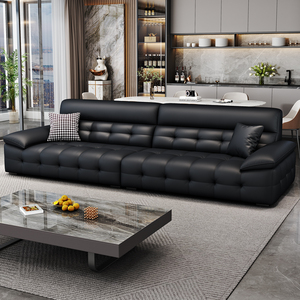 Sofá Lawrence de Cuero Genuino, Recto, de Tres Plazas, Estilo Moderno y Minimalista para Sala de Estar - Product Image 2