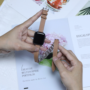 حزام ساعة من الجلد الطبيعي ، ساعة Ultra 49 من الفولاذ المقاوم للصدأ ، سوار معصم فاخر بجولة مزدوجة 20 لساعة apple Seiko - Product Image 5