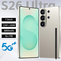 Téléphone mobile S26 Ultra avec écran HD de 7,3 pouces, caméra arrière 108MP et caméra frontale 72MP, stockage 16 Go + 1 To, 5G double SIM pour les voyages et la prise de vue vidéo