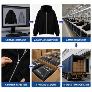 Sudadera con capucha personalizada para hombre, negra, de tejido grueso, con cremallera completa plateada, capucha sin cordón de doble capa, bolsillo canguro, corte holgado - Product Image 5