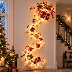 Adorno Luminoso Navideño para Colgar en la Pared, Nube de Nieve, Regalo, Bastón de Caramelo, para Decoración Festiva Interior - Product Image 1