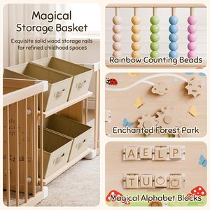 Box per Bambini Grande in Legno, Recinto Regolabile per Neonati e Bambini, Centro Attività con Cancello Bloccabile - Product Image 6