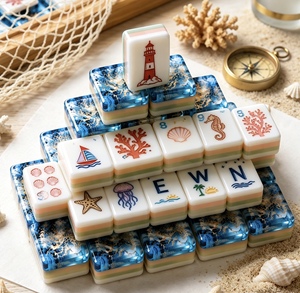 Tuiles de Mahjong de Luxe Bleu Océan Original, 4 couches, Motif <span class=keywords><strong>Phare</strong></span> et Hippocampe, pour Fête Estivale Thème Côtier, Tuiles de Mahjong American Masters - Product Image 2