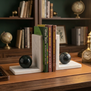 Modern Marble Bookends with Decorative Ball Accent Book Holder Set for <b>Bookshelf</b> Office Living Room Tabletop Home Décor Organize - Product Image 3