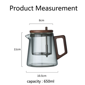 Théière en verre borosilicate transparent/gris de haute qualité avec poignée en bois et mécanisme de libération pour faire bouillir le thé - Product Image 6