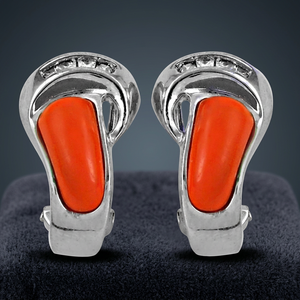 Art Palace Silver Plated <b>Stud</b> <b>Earrings</b> with Coral & Cubic Zirconia Stone Classic Women's Jewelry - Product Image 1