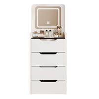 Table de toilette avec miroir éclairé par LED de style moderne, design à rabat, meubles de chambre à coucher, caractéristiques amovibles et personnalisables, hôtels, usage domestique