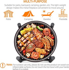 Patio Backyard 21.5 in Portable Round Steel Firepit Black <b>Wood</b> Burning <b>Fire</b> Pit with Rack - Product Image 2