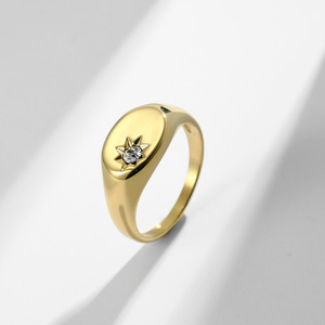 Simple, elegant, and unique polished diamond-encrusted women's fashion <b>titanium</b> steel <b>ring</b> with 18K gold plating for proposals a - Product Image 2