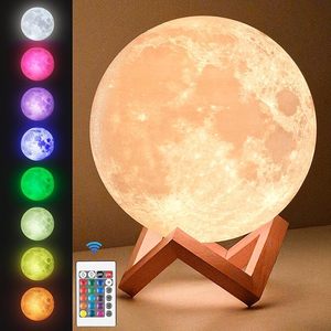 Lampe de nuit 3D en forme de lune, 16 couleurs, télécommande, lumière ambiante LED rechargeable, lampe de chevet pour chambre à coucher, décoration de la maison - Product Image 2