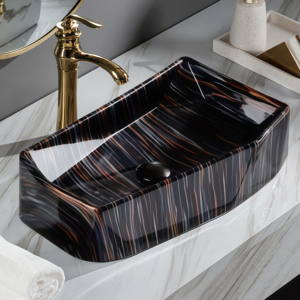 Oferta Especial: Lavabo de Diseño Irregular para Baño, con Borde Dorado, Ecológico, Negro, para Encimera - Product Image 4