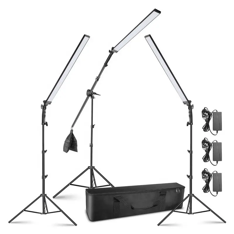 3 Pack LED Light Stick Photography Kit with Light Stands Boom Arm Empty Sandbag for Youtube Video Photography