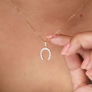 Collar con Colgante de Herradura Clásico de Lujo Ligero Vintage, el Más Vendido en Europa y Estados Unidos, con Incrustaciones de Zirconia y Baño de Oro, a la Moda - Product Image 4