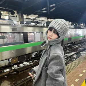 Phụ nữ mùa thu trượt tuyết bay bảo vệ Tai Mùa Đông Mũ cung dệt kim ngụy trang phim hoạt hình lấy cảm hứng từ Lei Feng kẻ sọc nhân vật - Product Image 6