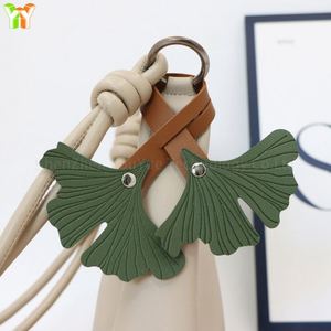 Handcrafted Ginkgo&Green Leaf Pu Bag Handbag Purse <b>Charm</b> Unique Leather Accessory Gift Ginkgo Keychain - Product Image 3