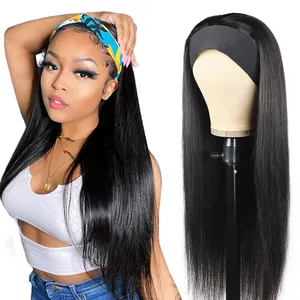 Wholesale 100% Cuticle Aligned 9a afro kinky straight curly braid human hair machine made headband head band wig for black women