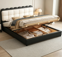 Modernes Einfaches Design Minimalistisches Echtes Leder Oberfläche Holzrahmen Metallbeine Weiches Doppelbett BTLB051 für Schlafzimmer oder Hotel