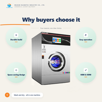 Laveuse-sécheuse combinée à monnayeur et carte, entièrement automatique, 33 kg, avec surveillance à distance par application Wi-Fi, pour hôtels et maisons d'hôtes