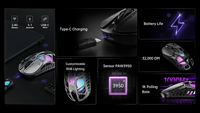 Ratón Inalámbrico para Juegos GravaStar Mercury X de 2.4GHz, 32,000 DPI, Sensor PAW3950, Frecuencia de Actualización de 1000Hz, 49g, Ergonómico y Ligero