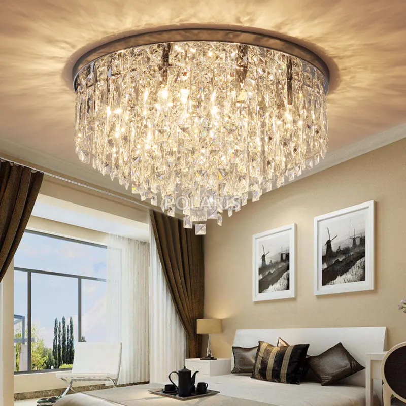 Lustre de cristal moderno, lustre de montagem nivelada, lâmpada para teto, sala de jantar, quarto, restaurante