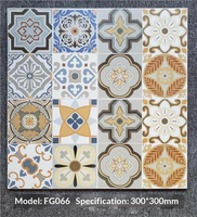 FG30152 Carreaux de sol 300*300mm à motifs, style vintage, avec bordure, faible absorption d'eau, en porcelaine rustique