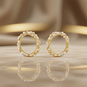 Orecchini a Cerchio con Perle Dorate, Placcati in Oro 18K, Perle Finte Rotonde, Gioielli Classici da Donna per Uso Quotidiano - Product Image 2