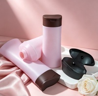 En stock, prêt à être expédié, vente en gros d'usine, emballage cosmétique vide, rectangle plat, 200 ml, bouteille transparente en PET avec bouchon à rabat rose