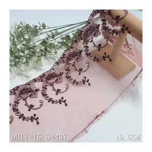 Grosir barang baru merah muda ringan Mesh bunga berkilau bordir renda memangkas kain Perancis untuk gaun