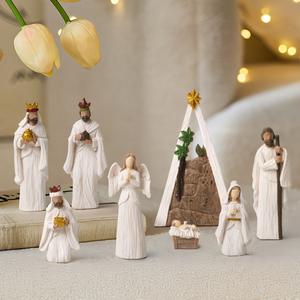 Pyramide de Noël en résine en gros, scène de la Nativité de Jésus avec 9 figurines, crèche, scène de la Nativité artistique peinte à la main, ornement de bureau - Product Image 5