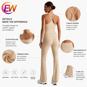 Conjunto de Yoga Premium para Mujer EW, Color Gris Sólido, Top Corto sin Mangas con Cintura Elástica, Pantalones Cortos de Cintura Alta, Ropa Deportiva Elástica en Cuatro Direcciones - Product Image 3