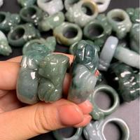 Pixiu Jade Anneaux Pierre Naturelle Mode Anneaux Sculptés Type a Haute Qualité Guérison Authentique Jade Anneaux pour Hommes
