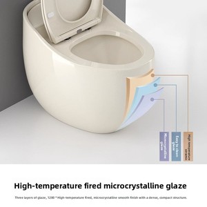 WC monoblocco color crema dal design moderno a forma di uovo con scarico a sifone, in ceramica, per bagni di piccole dimensioni, uso domestico - Product Image 3