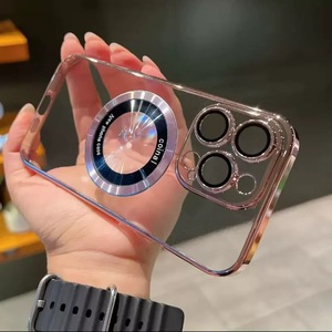 Funda trasera transparente galvanizada de lujo, funda magnética para teléfono móvil para iPhone 12 13 14 15 16 Pro Max con protección de película de lente - Product Image 4