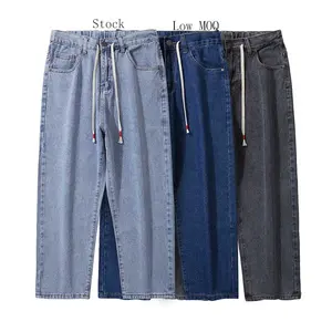 Plus Size 46 48 Ripped High Waist Loose Straight Denim Beamed Feet Men's Jeans