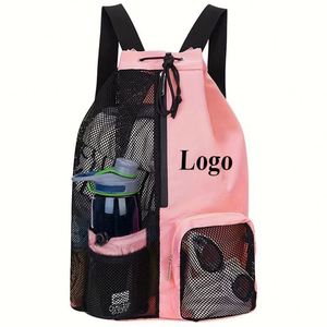 Custom Logo Printed Oxford Cloth Gym <b>Drawstring</b> <b>Backpack</b> Men Women Wet Bag Pocket Net Mesh Beach Household - Product Image 1
