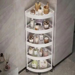 Étagère d'<span class=keywords><strong>angle</strong></span> triangulaire multi-niveaux pour salle de bain, cuisine, salon, chambre – Idéale pour ranger aliments, collations et livres - Product Image 1