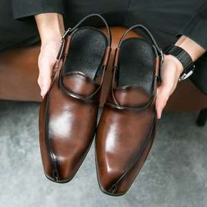 Zapatos de cuero informales de negocios para hombres de verano transpirables para hombres, zapatos de cuero de moda con punta cuadrada formal de estilo británico - Product Image 1