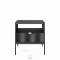 Table d'appoint moderne gris foncé avec tiroir |   Table d'appoint en bois stratifié avec pieds en acier |   Table de chevet de qualité supérieure écologique