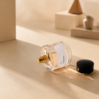 Flacons de parfum ronds en verre transparent personnalisés 30ml 50ml 100ml, flacons de parfum vides avec capuchon noir et atomiseur, vente en gros OEM