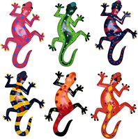 Gecko-Conjunto de decoración de pared de Metal, arte de lagarto, decoraciones de pared para patio, valla, jardín, hogar, exterior e interior, esculturas hechas a mano, 6 uds.