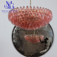 Lustre en verre côtelé rose de style médiéval français, suspension de luxe pour villa, salon, salle à manger, plafond haut, décoration intérieure