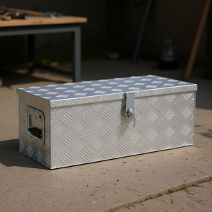 Boîte de rangement en aluminium 27,6x12,2x10,6 pouces, boîte à outils avec serrure à clé, étanche, pour garage, rangement d'outils, fermeture à loquet rectangulaire - Product Image 2