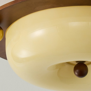 French Vintage <b>Retro</b> Pudding Glass Phenolic Wood Ceiling <b>Light</b> for Bedroom - Product Image 3
