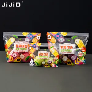 JiJiD 사용자 정의 오렌지 사과 포도 체리 야채 플라스틱 포장 로고와 손잡이와 과일 지퍼 가방