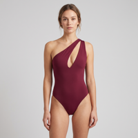 Maillot de bain une pièce asymétrique sexy pour femme, coupe haute, épaule unique, décolleté en V profond, couleur bordeaux, vente en gros d'usine OEM