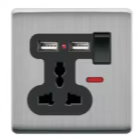 Prise murale grise en acier inoxydable avec 3 broches 13A et 2 ports USB