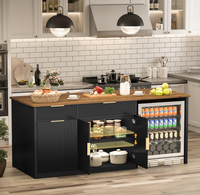 Îlot de cuisine avec plateau intégral, espace de rangement, prise électrique et éclairage LED – Table à manger moderne de hauteur comptoir
