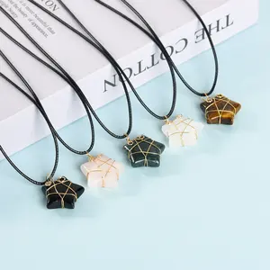 Natural crystal crafts healing gemstone star shaped stone wrapped crystal pendant
